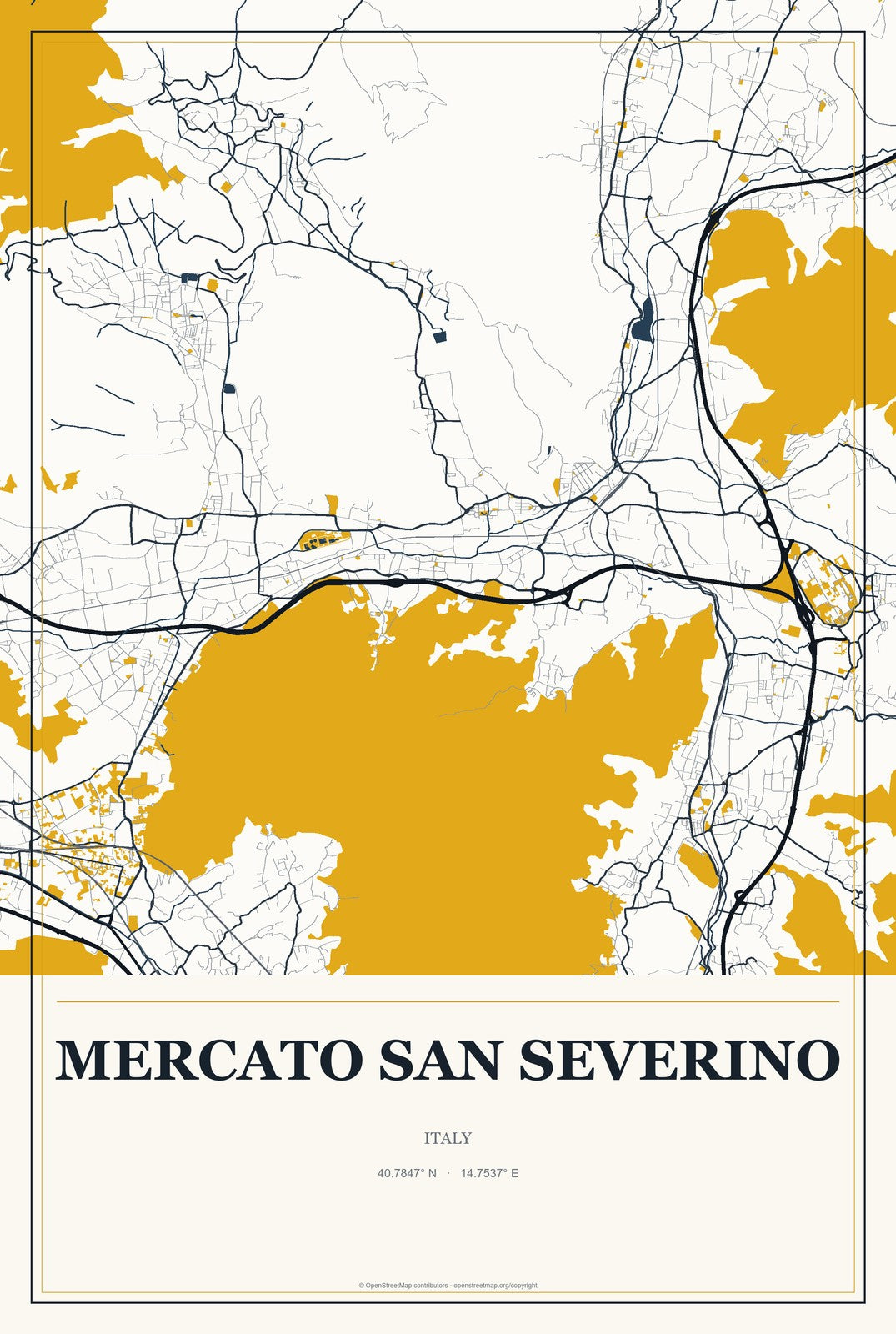 Mercato San Severino, Italy City Map Aluminum Sign in Citrine Modern style