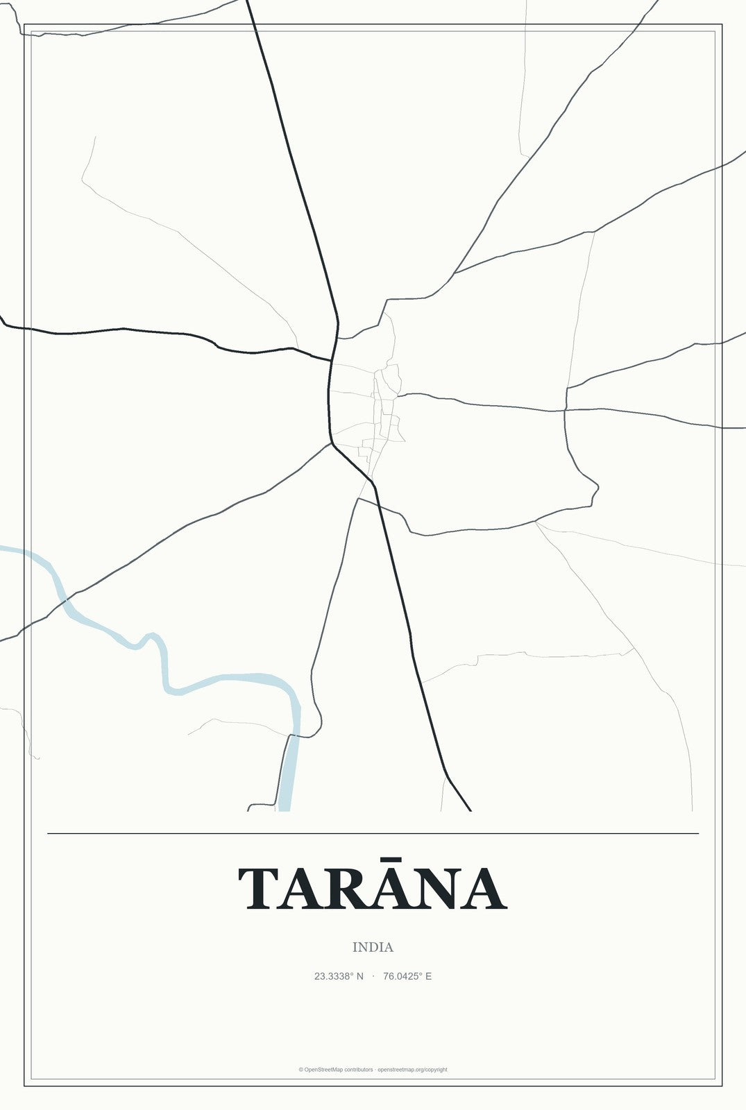 Tarāna, India City Map Aluminum Sign in Gallery Air style