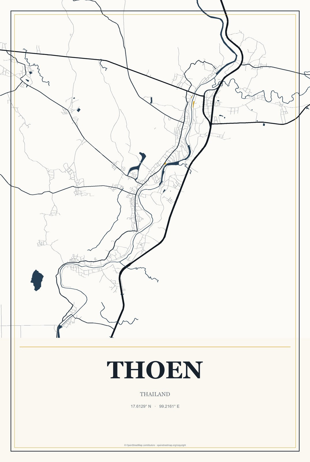 Thoen, Thailand City Map Aluminum Sign in Citrine Modern style