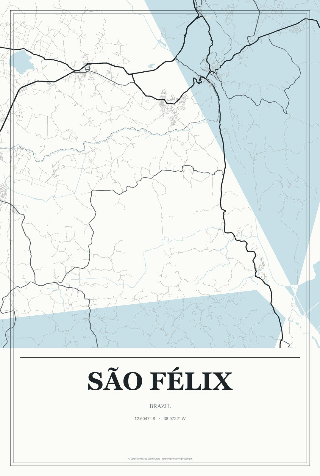 São Félix, Brazil City Map Aluminum Sign in Gallery Air style