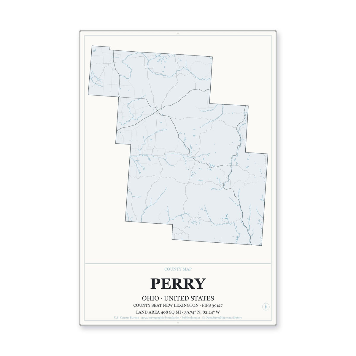 Perry County, Ohio Map Aluminum Sign in Gallery Air style