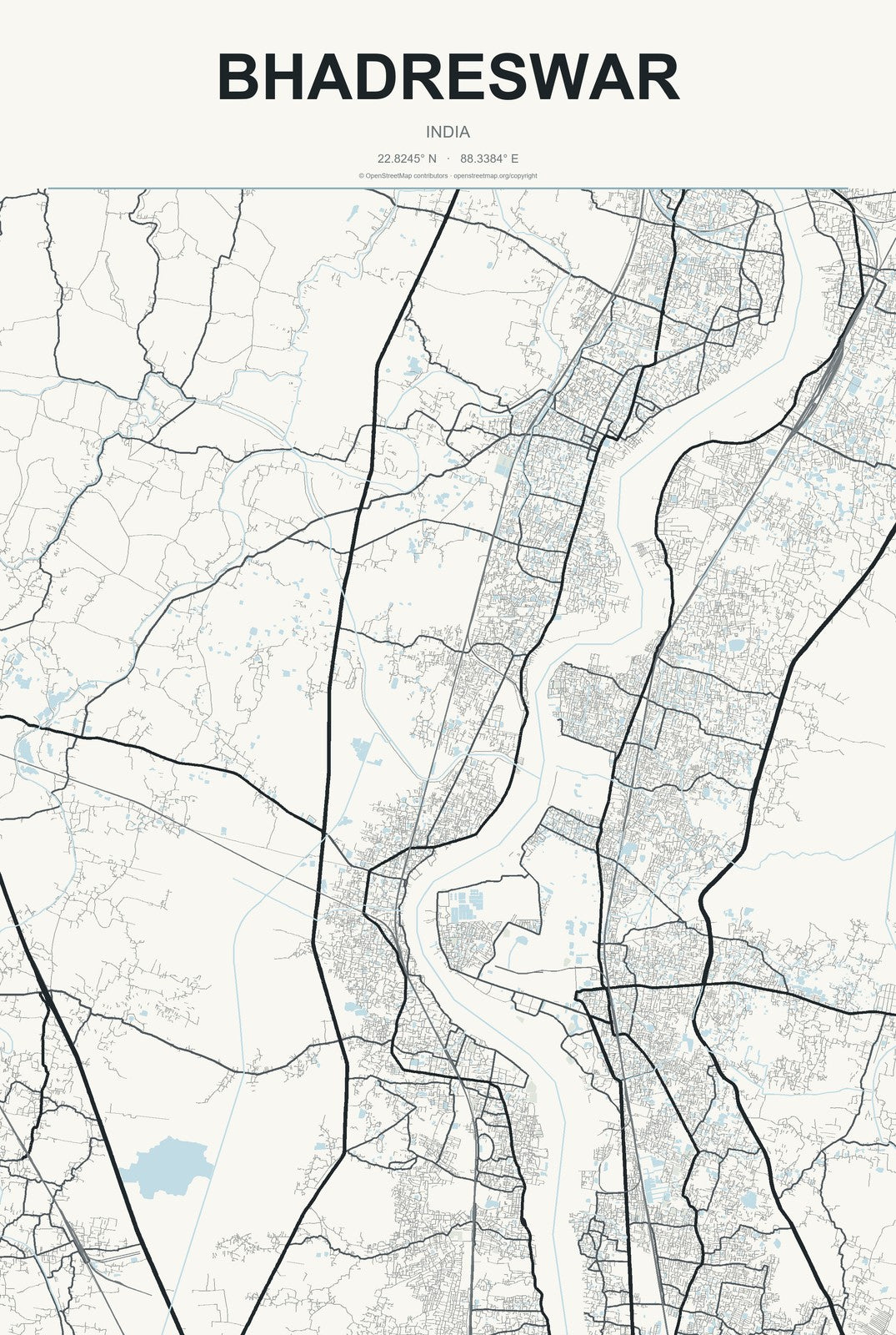 Bhadreswar, India City Map Aluminum Sign in Headline Atlas style