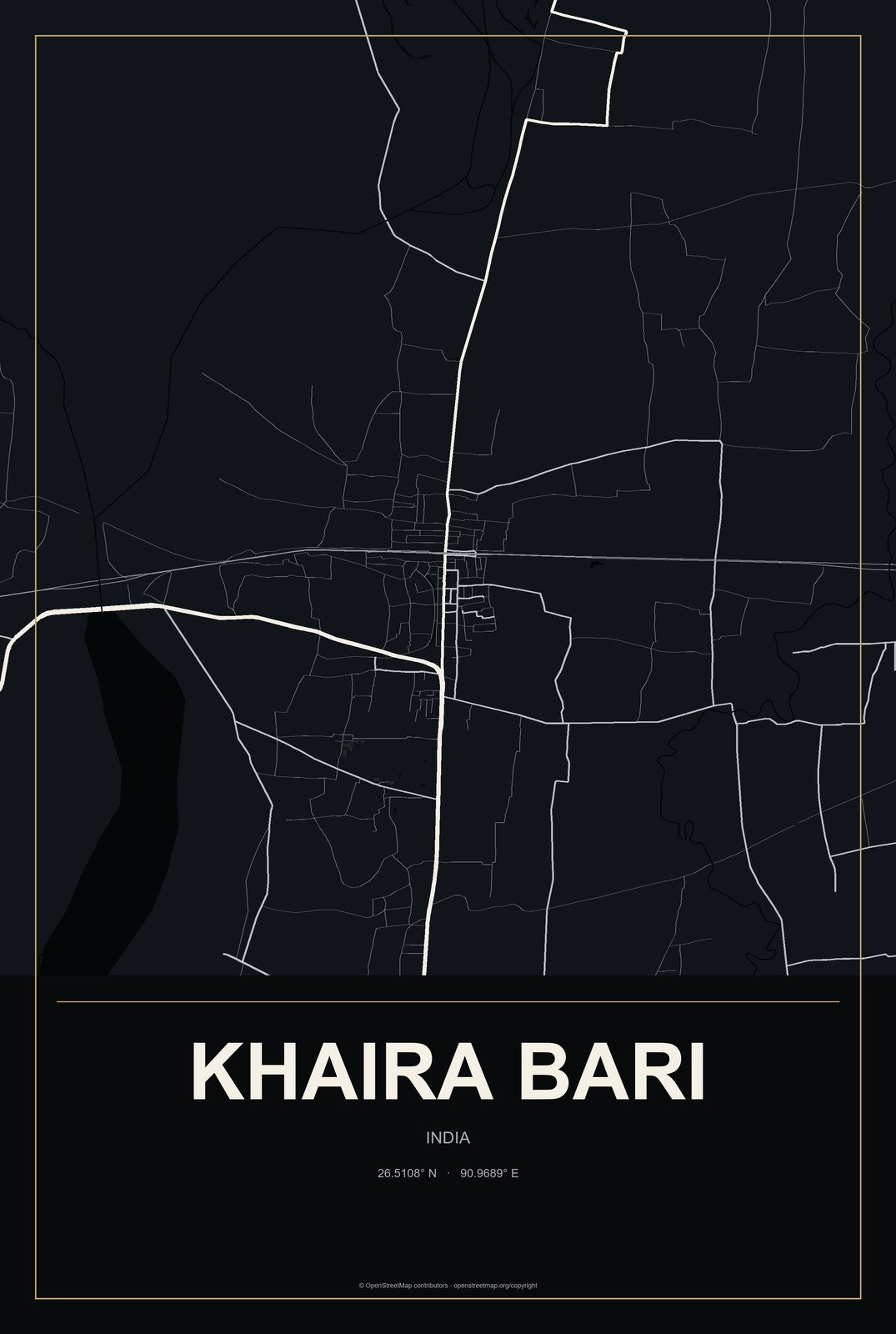 Khaira Bari, India City Map Aluminum Sign in Metropolitan Noir style