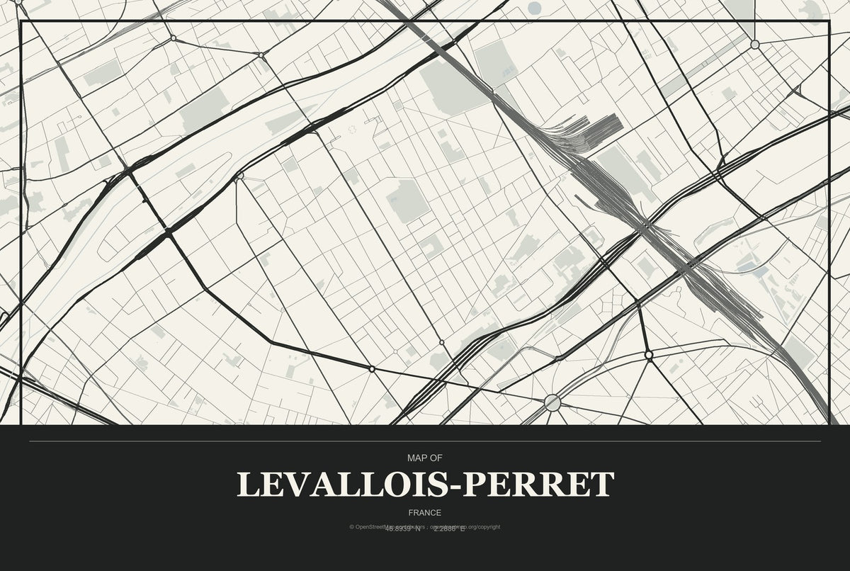 Levallois-Perret, France City Map Aluminum Sign in Museum Plaque style