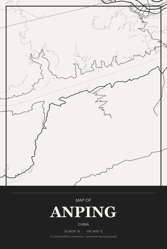 Anping, China City Map Aluminum Sign in Museum Plaque style