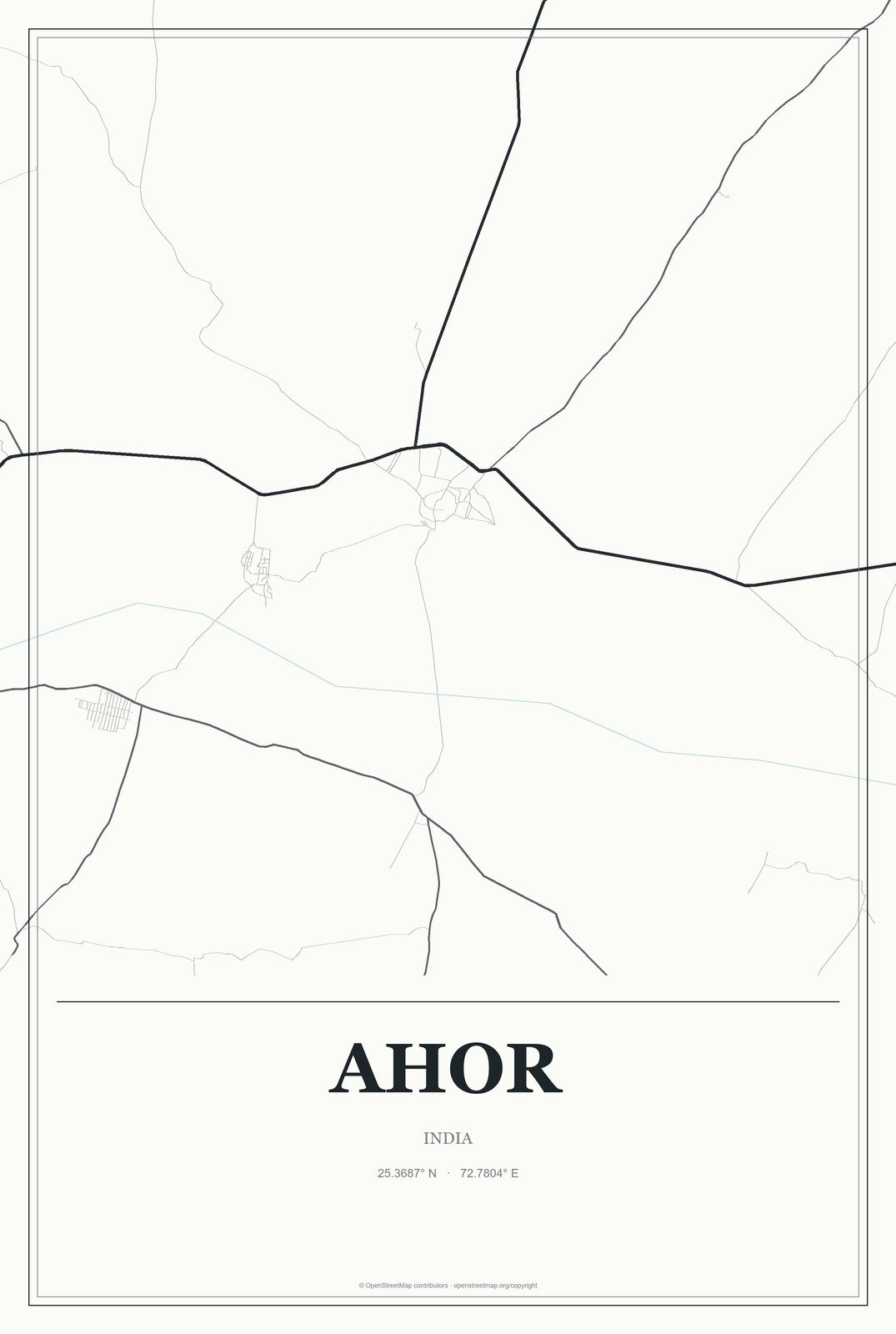 Ahor, India City Map Aluminum Sign in Gallery Air style