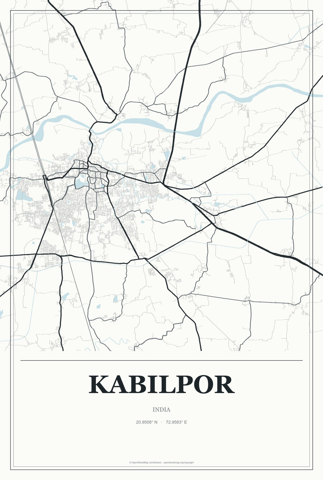 Kabilpor, India City Map Aluminum Sign in Gallery Air style