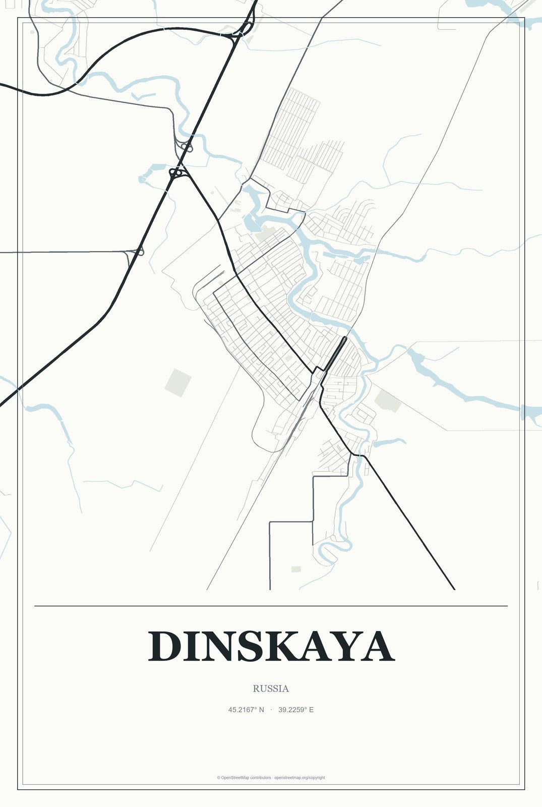 Dinskaya, Russia City Map Aluminum Sign in Gallery Air style