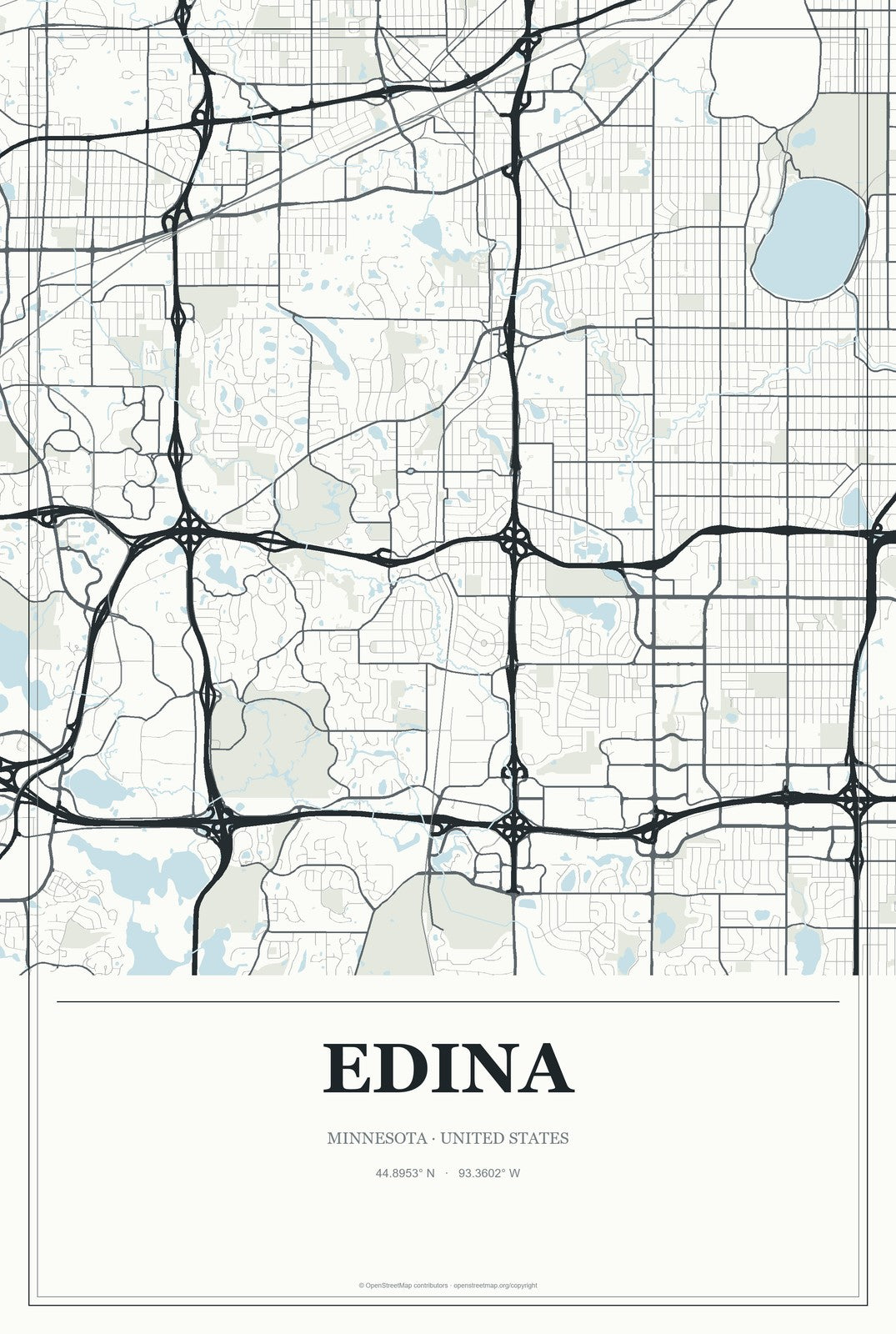 Edina, Minnesota City Map Aluminum Sign in Gallery Air style