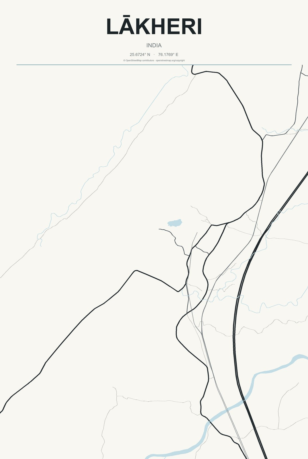 Lākheri, India City Map Aluminum Sign in Headline Atlas style