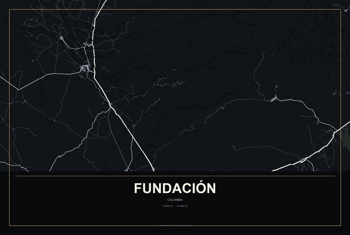 Fundación, Colombia City Map Aluminum Sign in Metropolitan Noir style