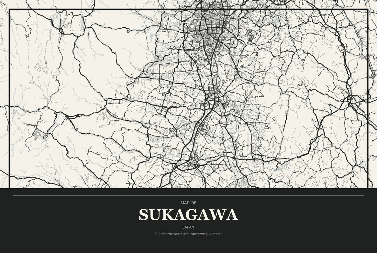 Sukagawa, Japan City Map Aluminum Sign in Museum Plaque style