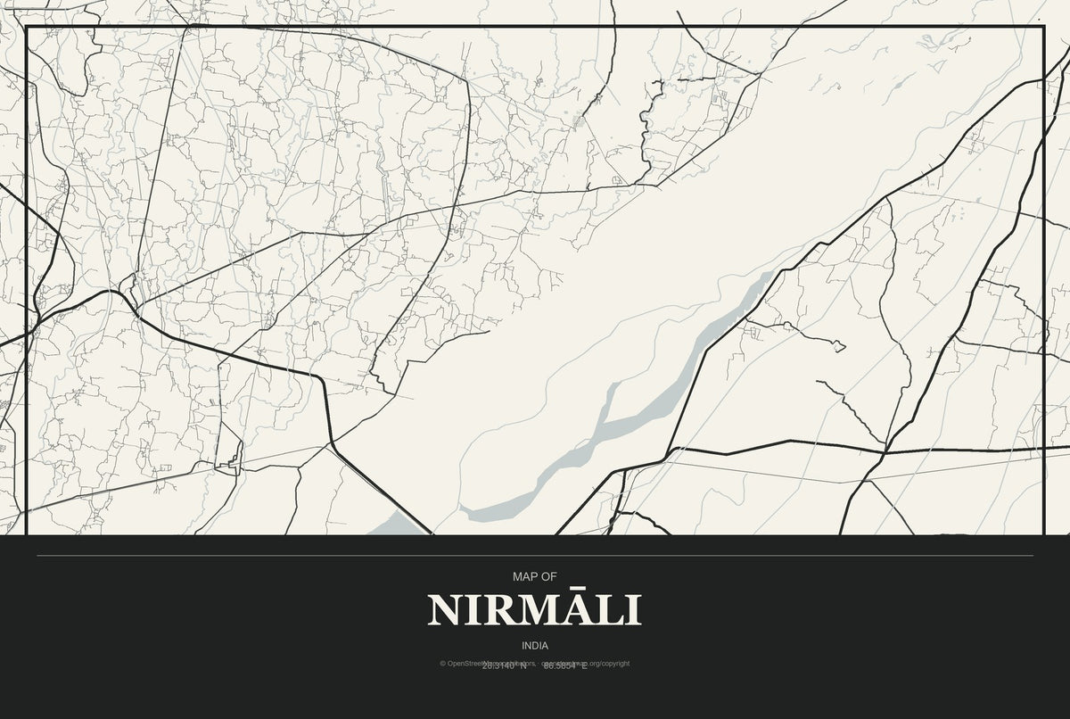 Nirmāli, India City Map Aluminum Sign in Museum Plaque style