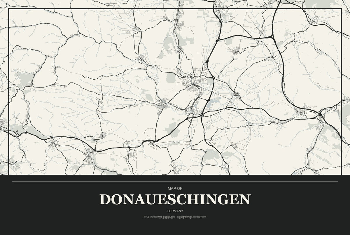 Donaueschingen, Germany City Map Aluminum Sign in Museum Plaque style
