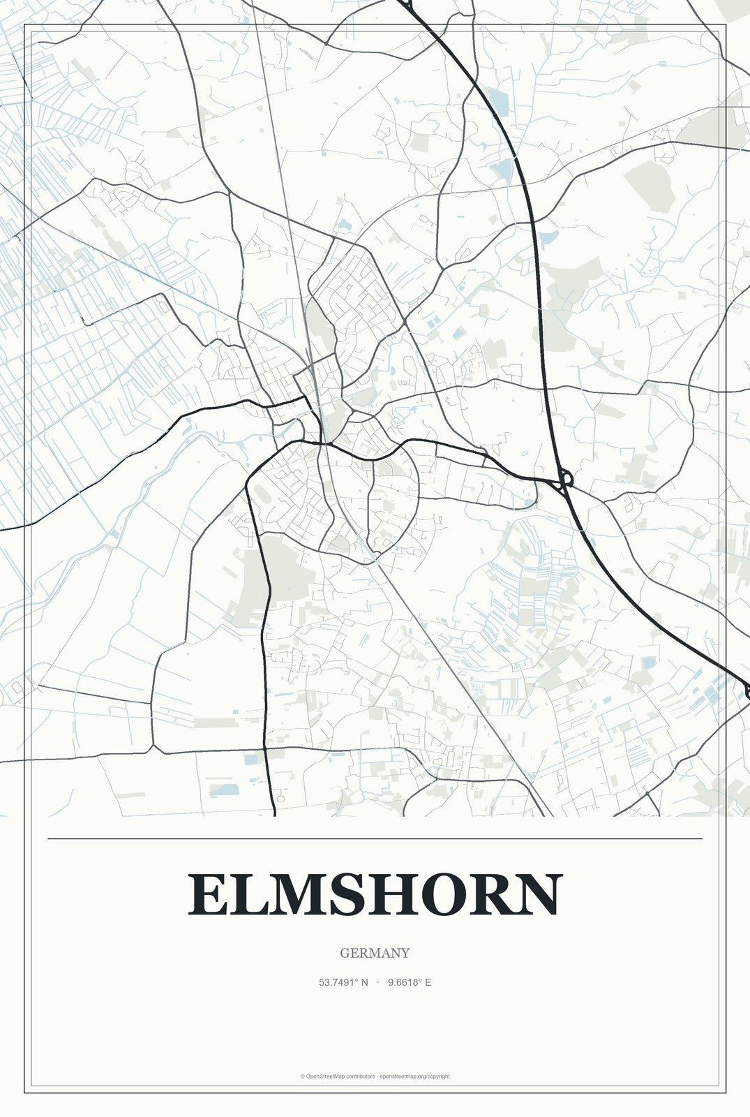 Elmshorn, Germany City Map Aluminum Sign in Gallery Air style
