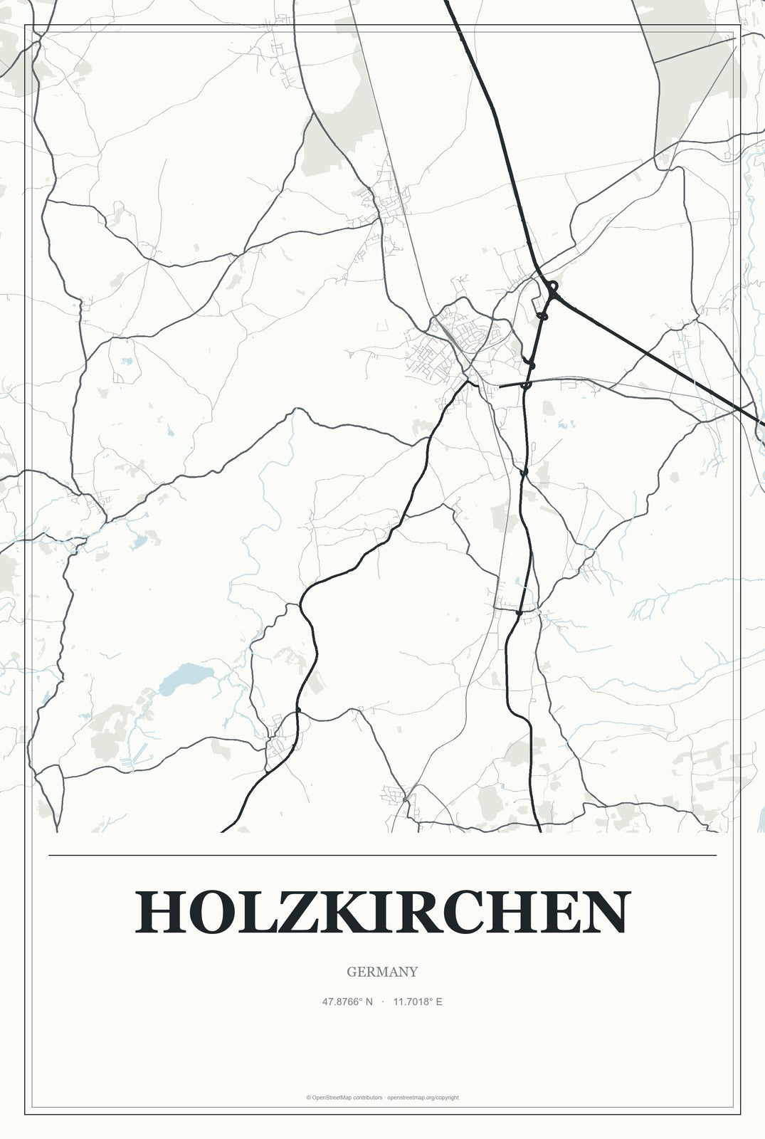 Holzkirchen, Germany City Map Aluminum Sign in Gallery Air style