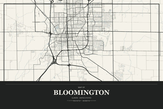 Bloomington, Illinois City Map Aluminum Sign in Museum Plaque style