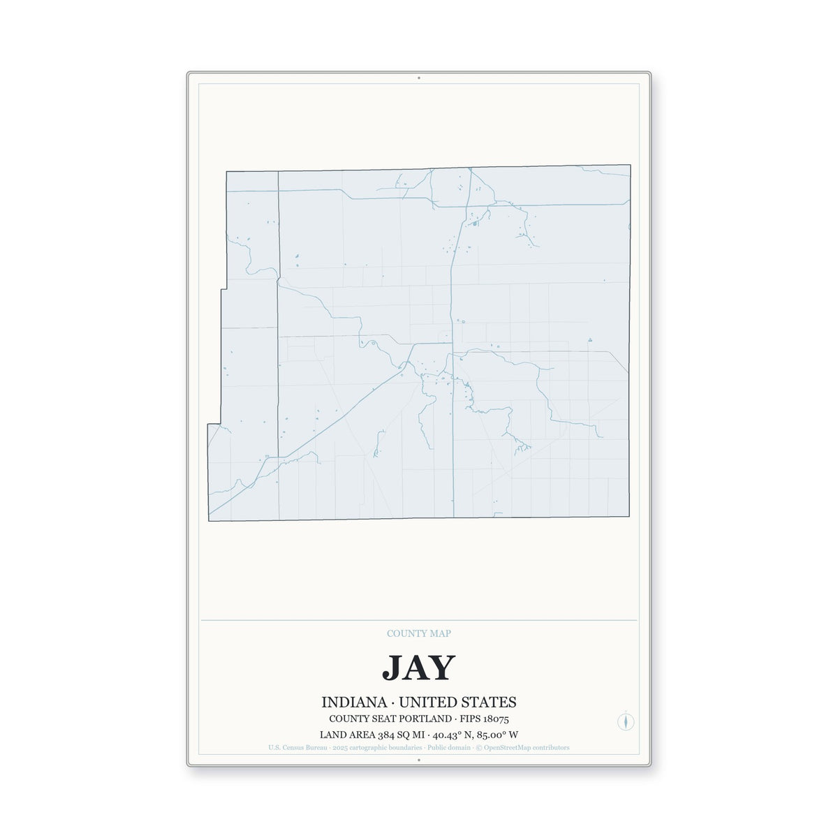 Jay County, Indiana Map Aluminum Sign in Gallery Air style