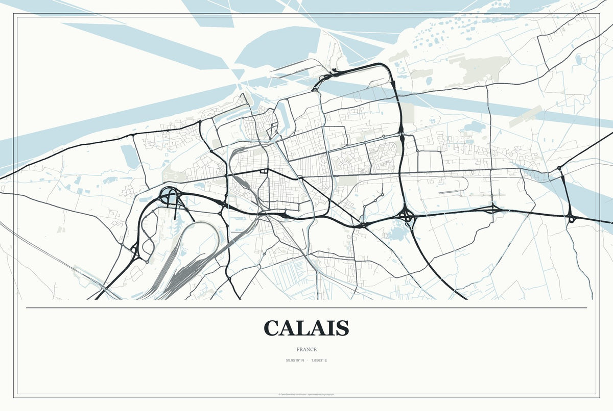 Calais, France City Map Aluminum Sign in Gallery Air style