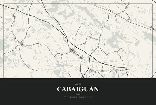 Cabaiguán, Cuba City Map Aluminum Sign in Museum Plaque style
