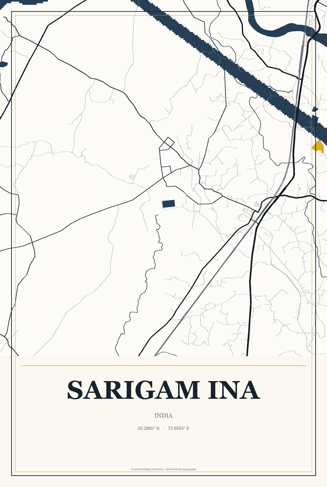 Sarigam INA, India City Map Aluminum Sign in Citrine Modern style