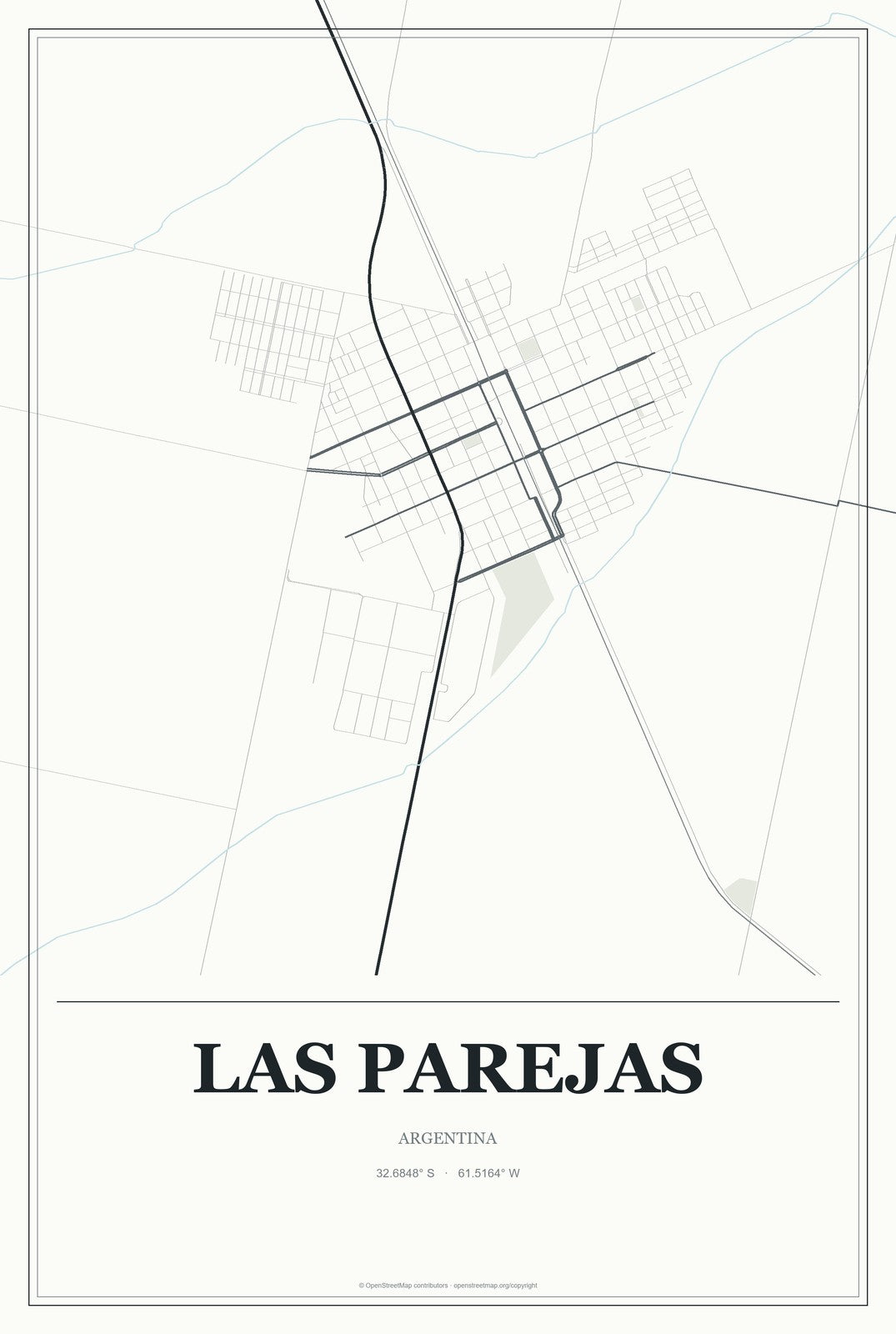 Las Parejas, Argentina City Map Aluminum Sign in Gallery Air style