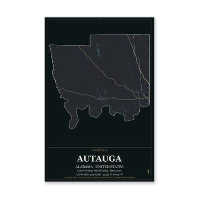 Autauga County, Alabama map in Metropolitan Noir style