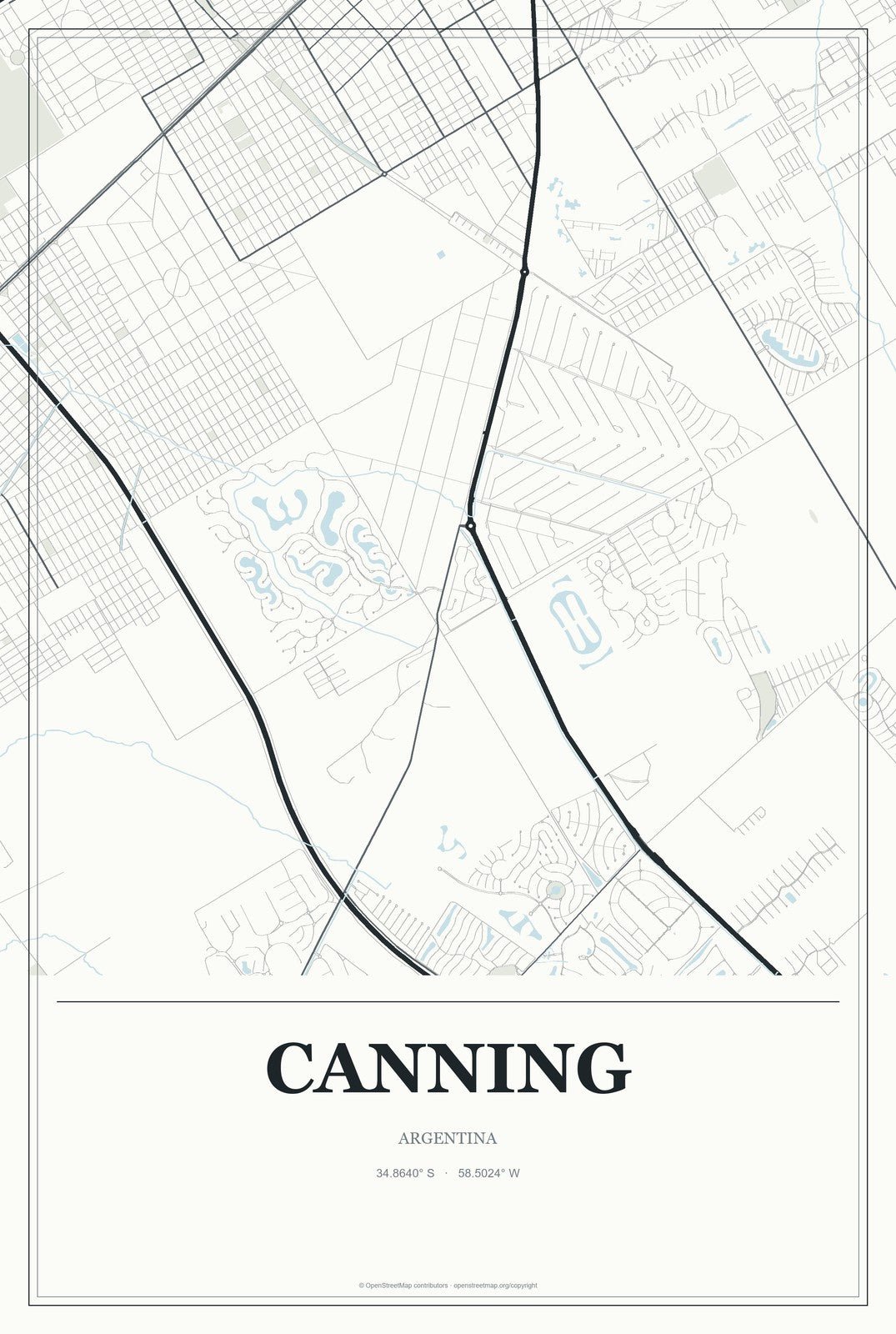 Canning, Argentina City Map Aluminum Sign in Gallery Air style