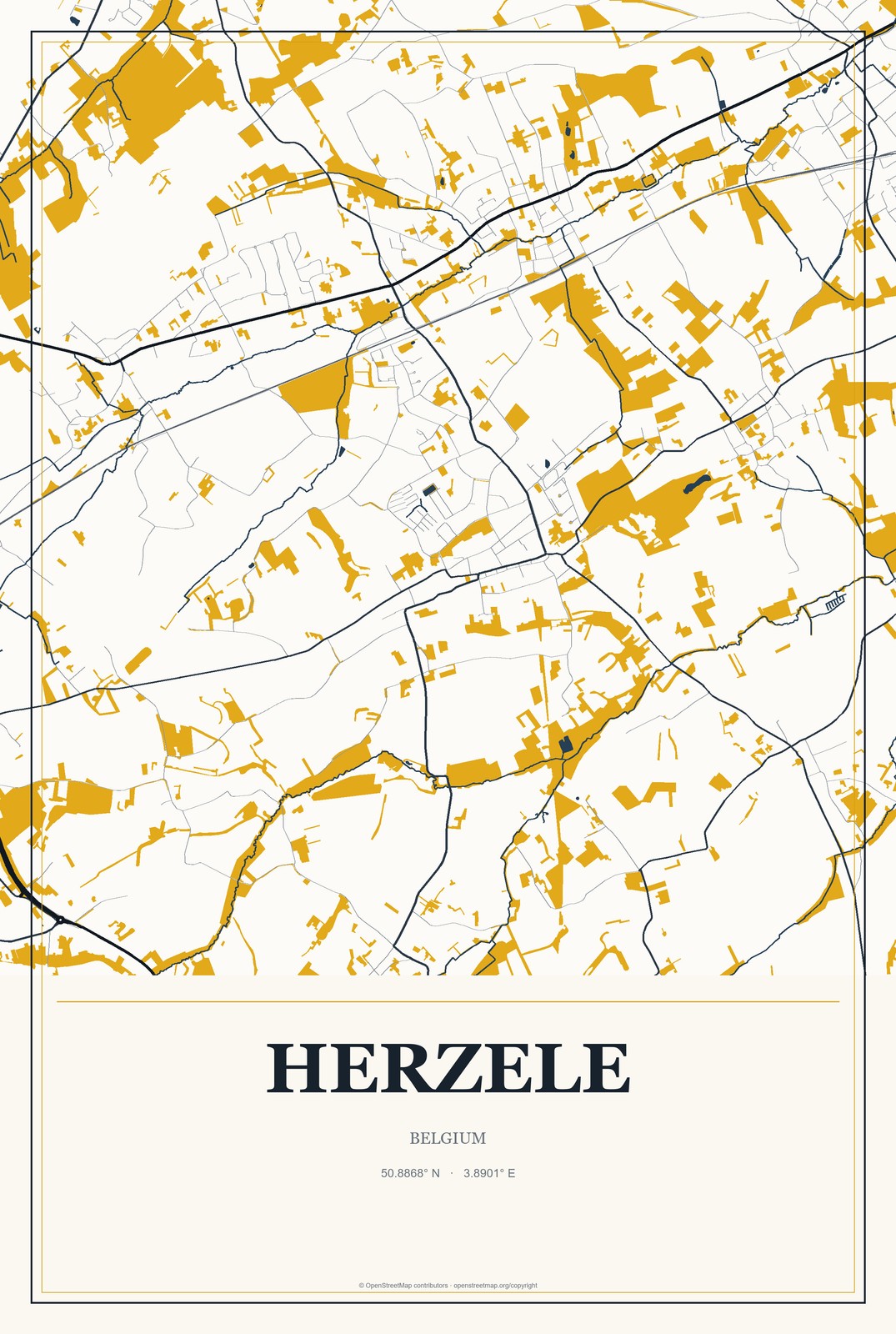 Herzele, Belgium City Map Aluminum Sign in Citrine Modern style