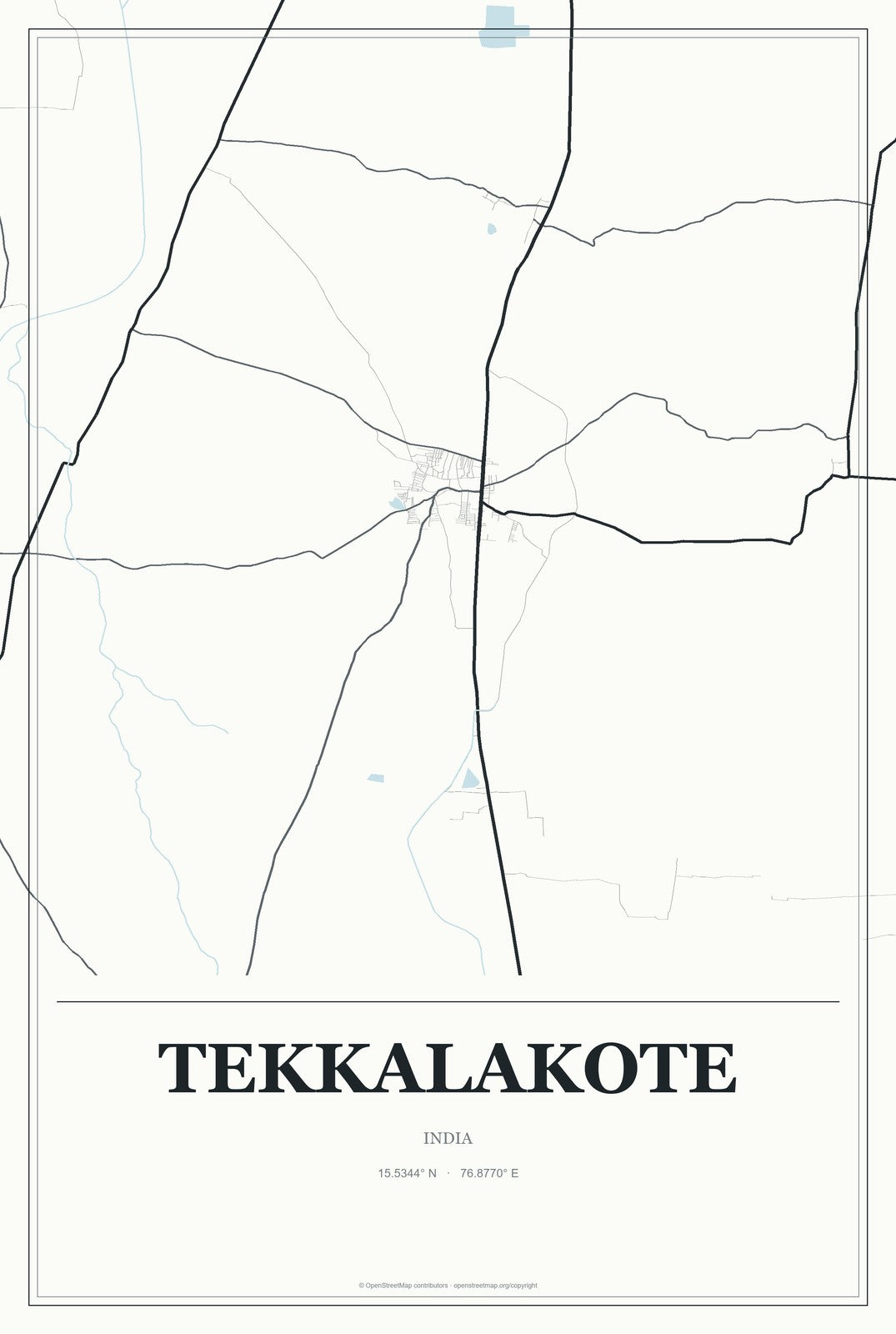 Tekkalakote, India City Map Aluminum Sign in Gallery Air style