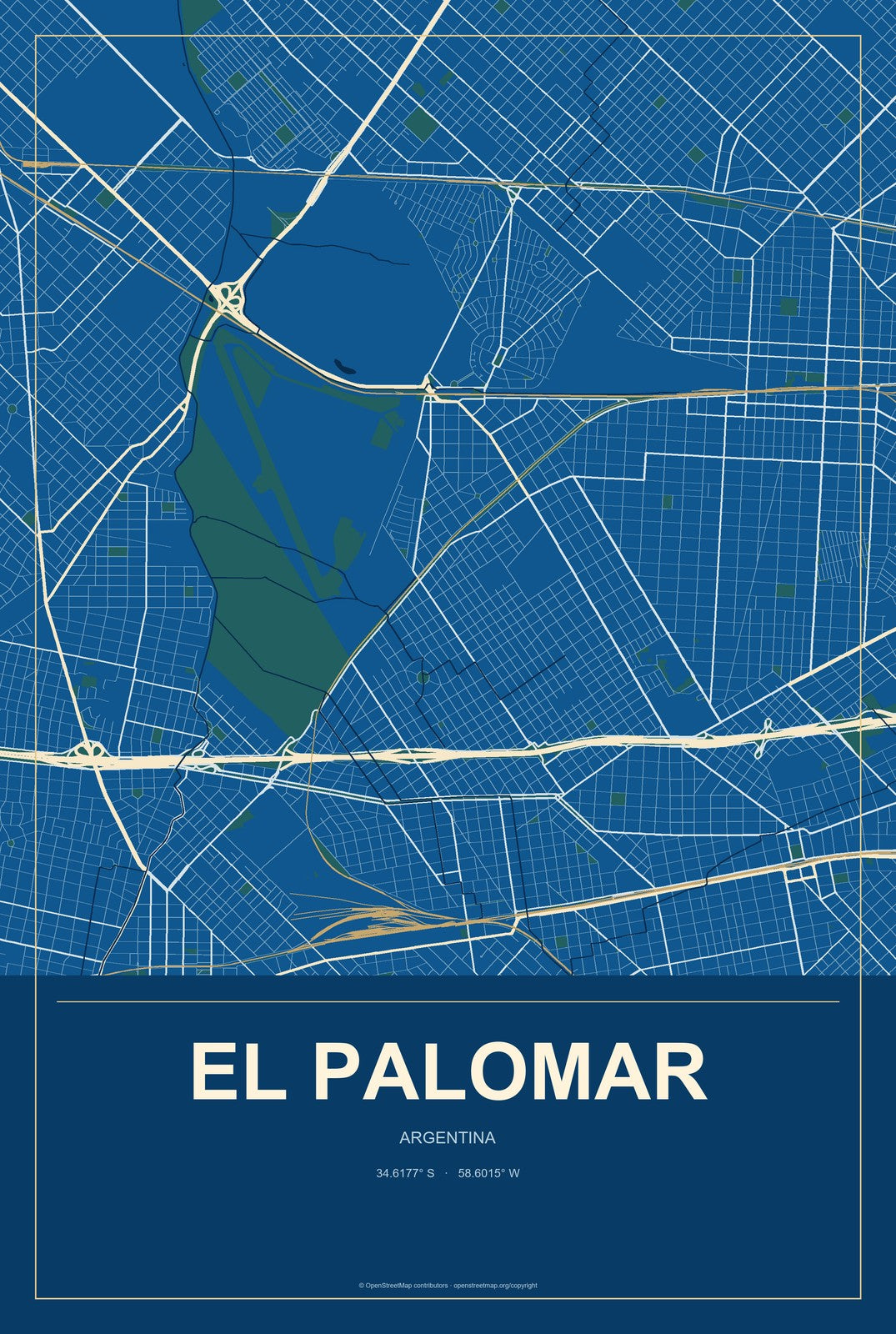 El Palomar, Argentina City Map Aluminum Sign in Harbor Cobalt style