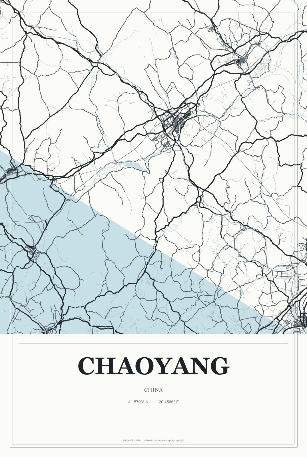 Chaoyang, Liaoning, China City Map Aluminum Sign in Gallery Air style