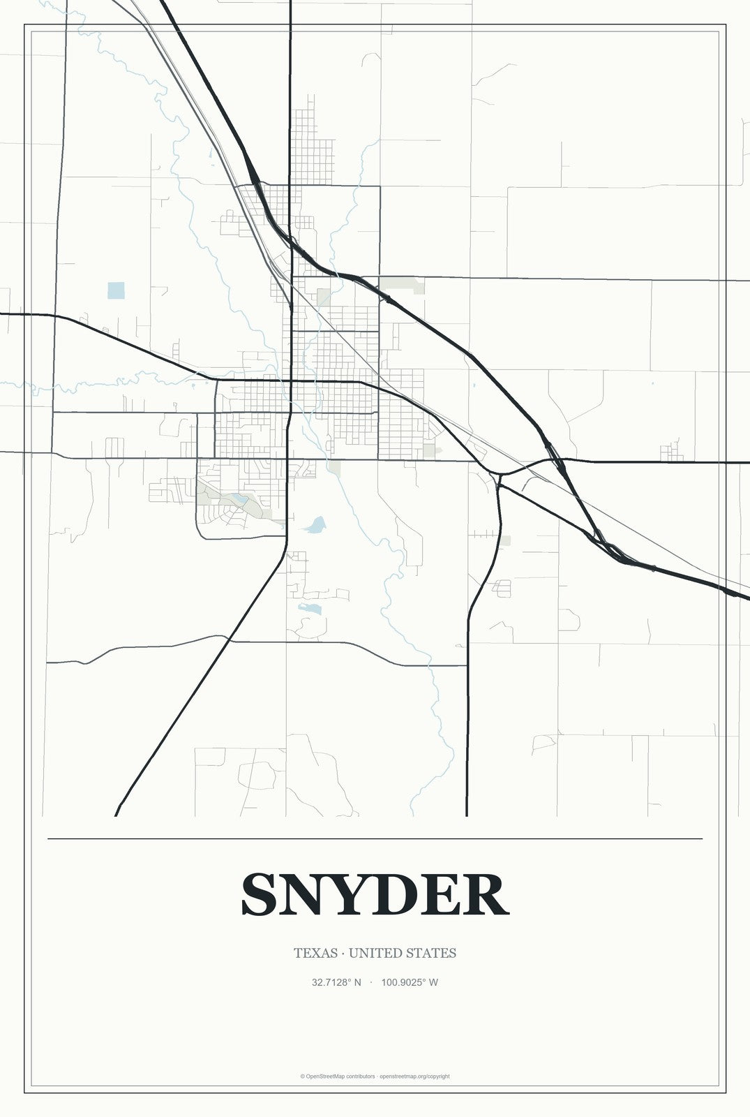 Snyder, Texas City Map Aluminum Sign in Gallery Air style
