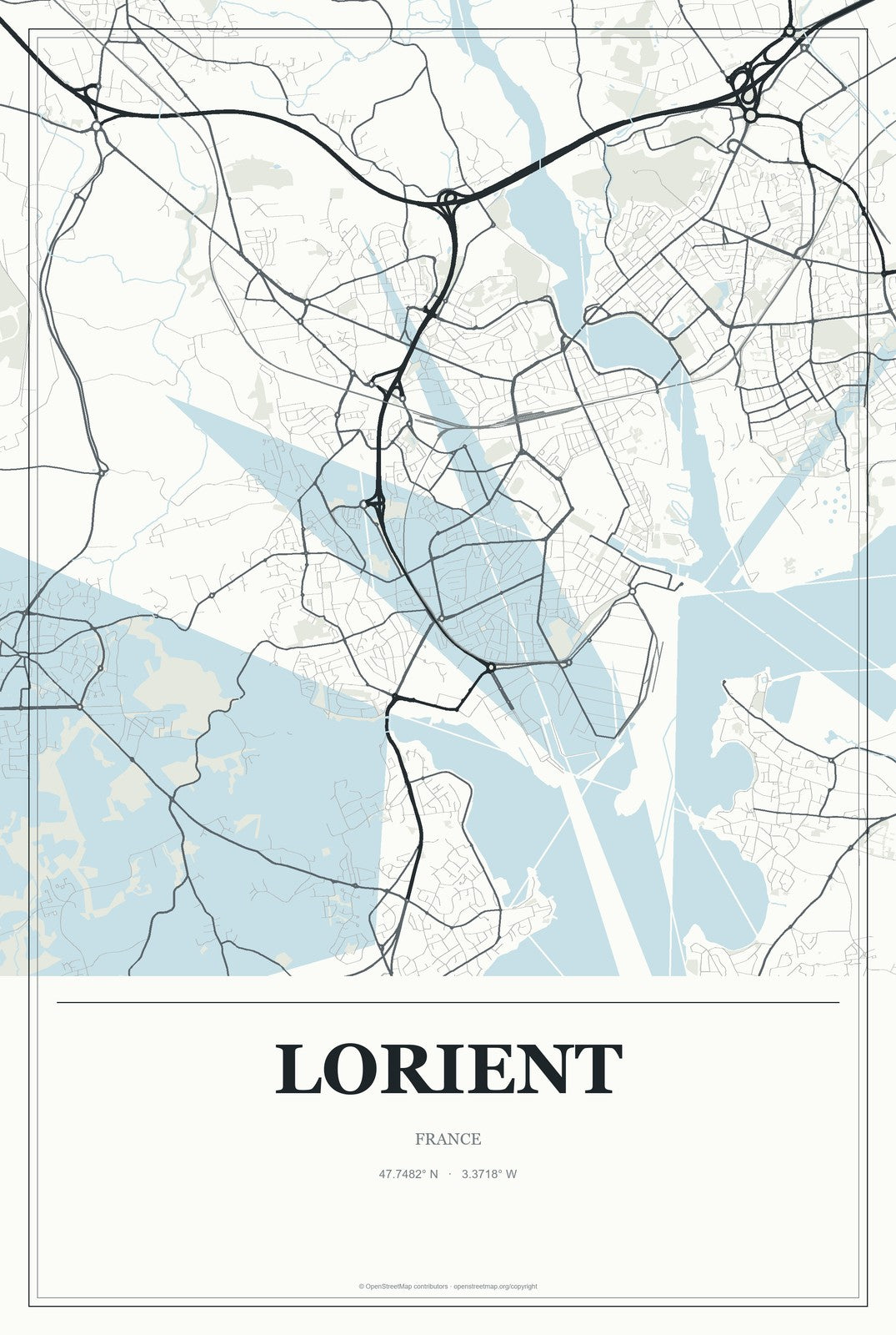 Lorient, France City Map Aluminum Sign in Gallery Air style