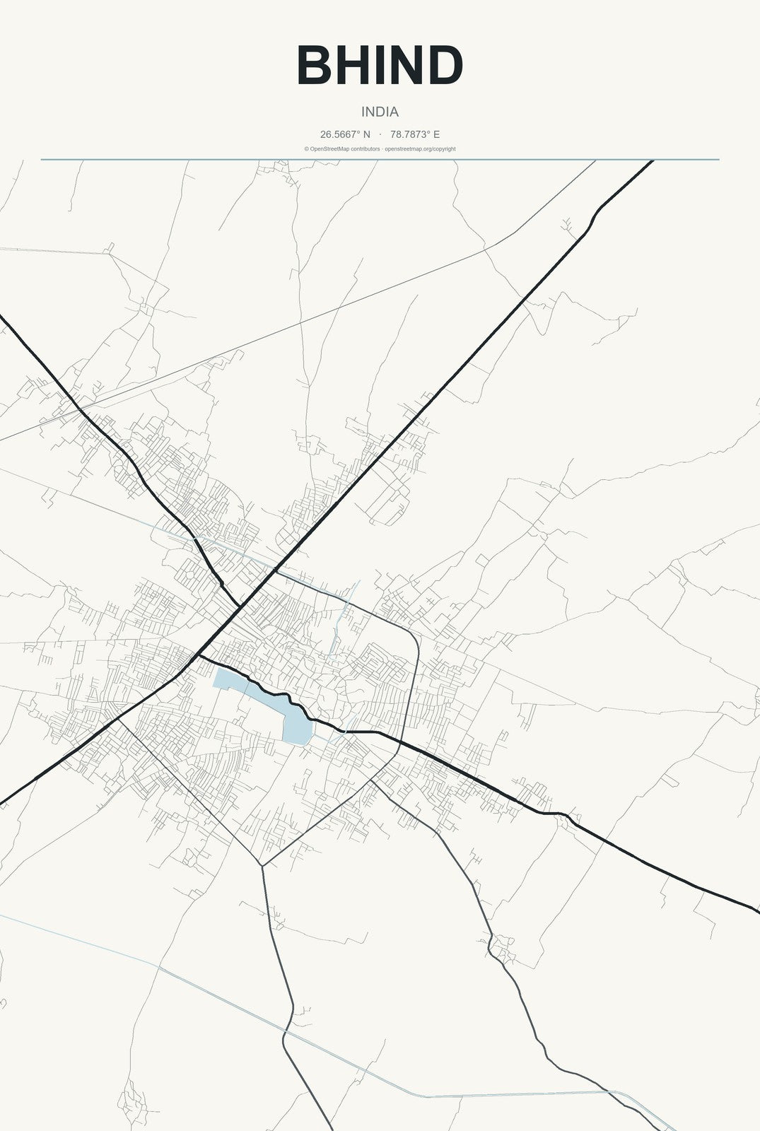 Bhind, India City Map Aluminum Sign in Headline Atlas style