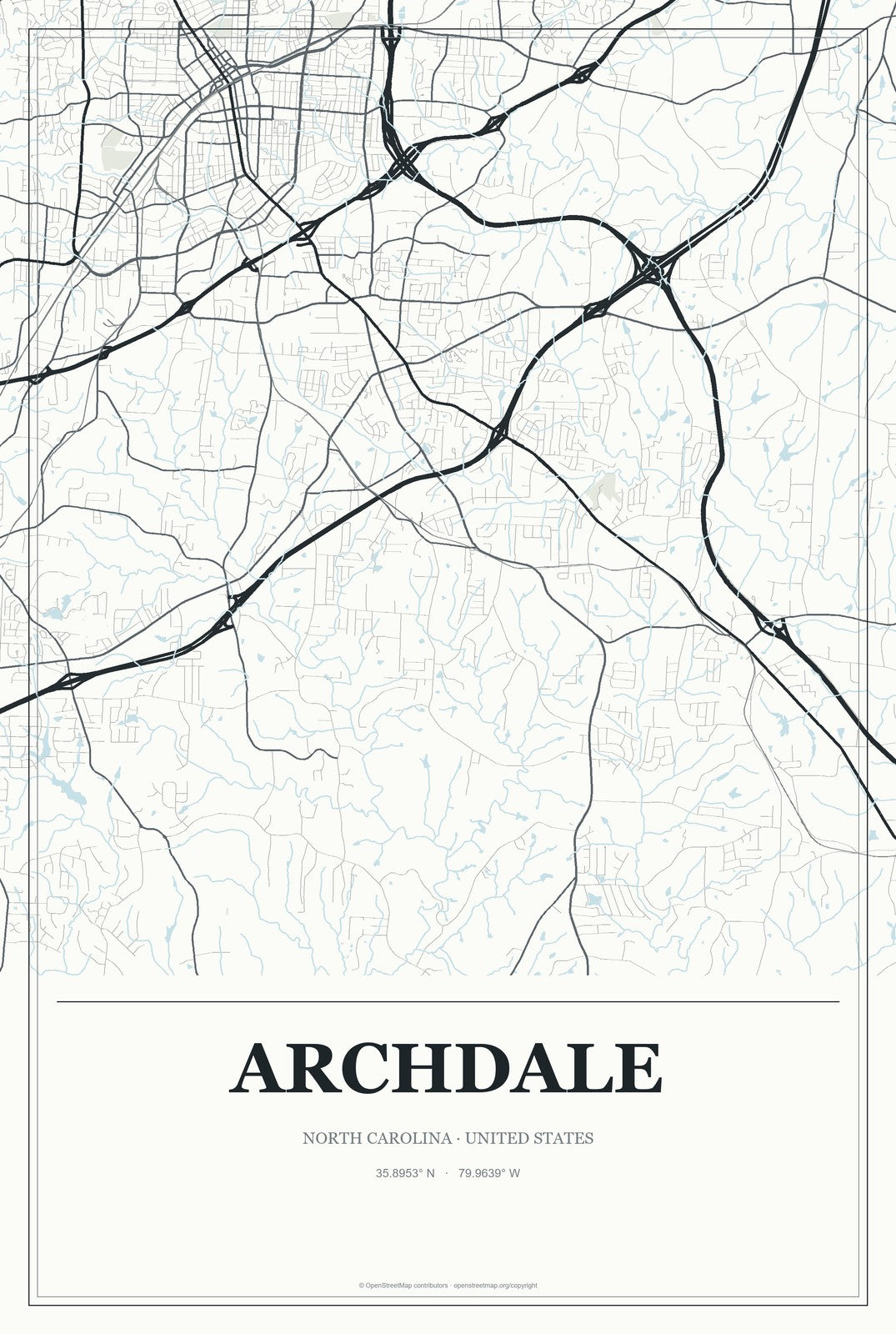 Archdale, North Carolina City Map Aluminum Sign in Gallery Air style
