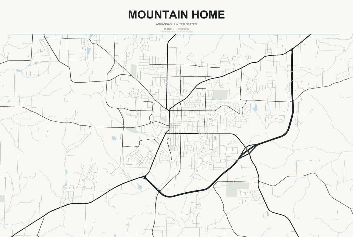 Mountain Home, Arkansas City Map Aluminum Sign in Headline Atlas style