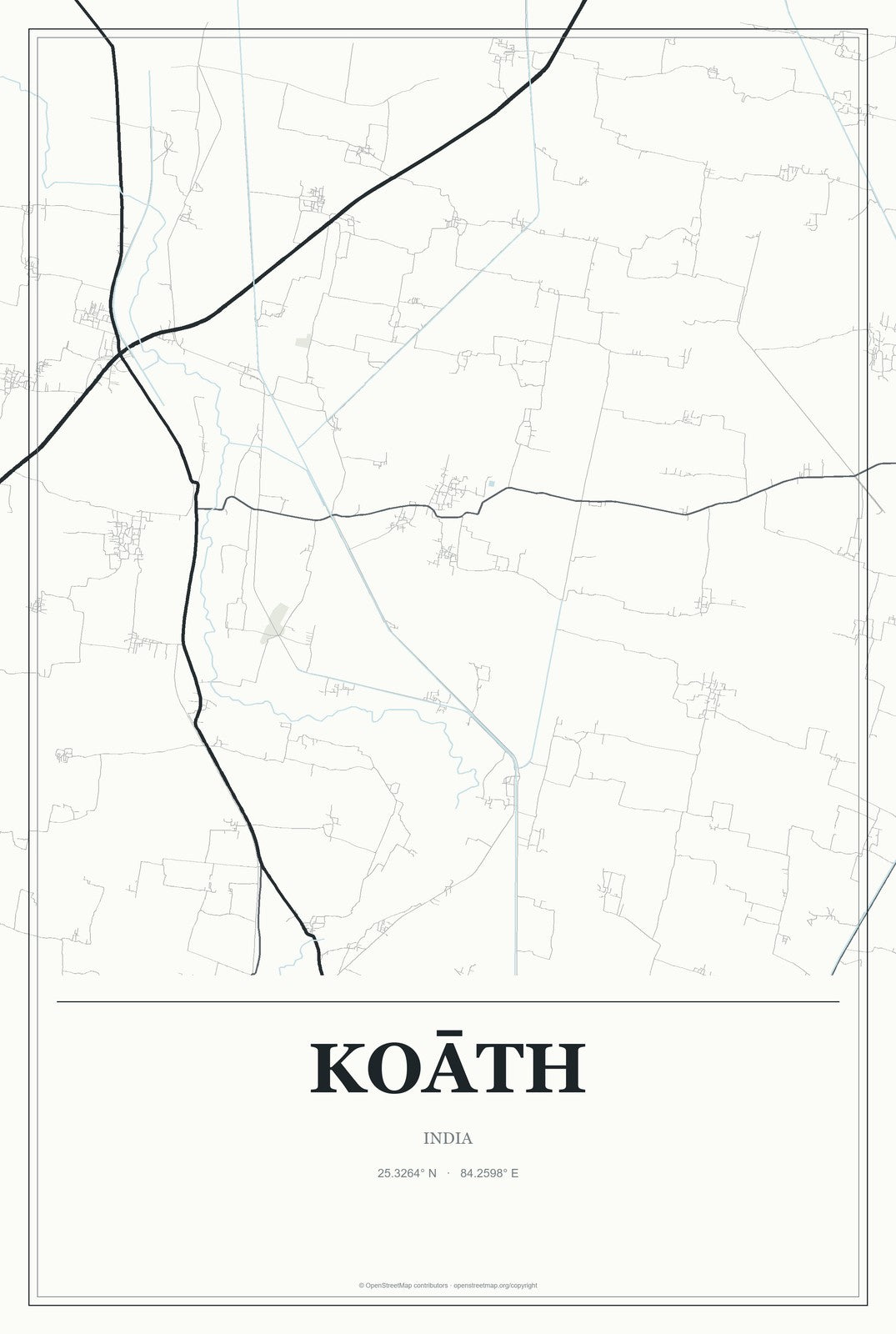 Koāth, India City Map Aluminum Sign in Gallery Air style
