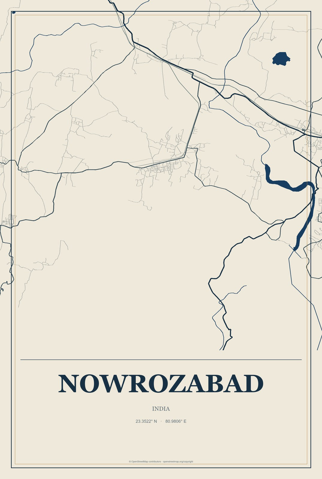 Nowrozabad, India City Map Aluminum Sign in Coastal Cutout style