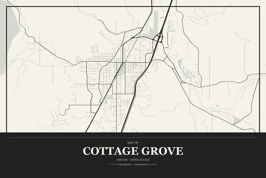 Cottage Grove, Oregon City Map Aluminum Sign in Museum Plaque style