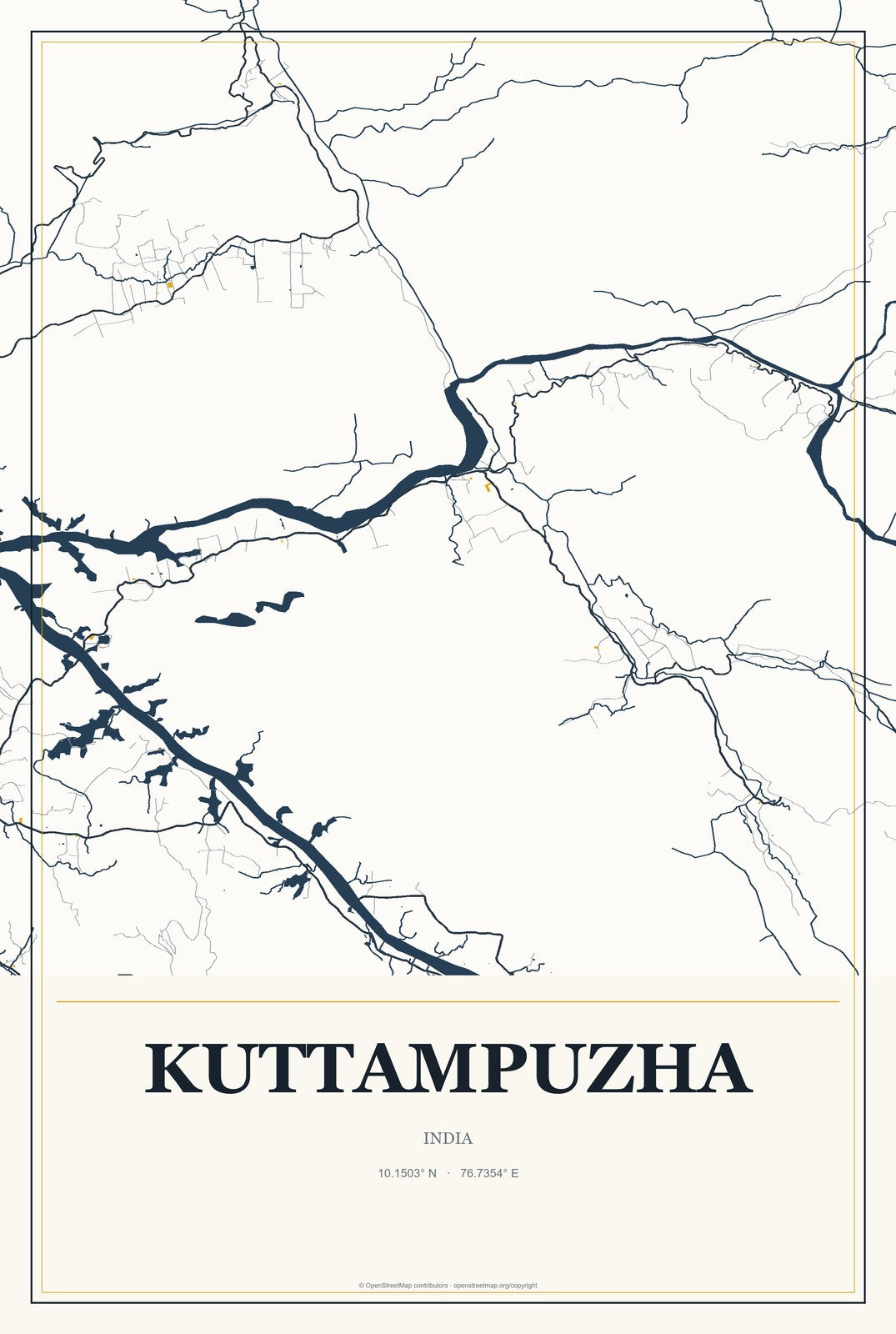 Kuttampuzha, India City Map Aluminum Sign in Citrine Modern style