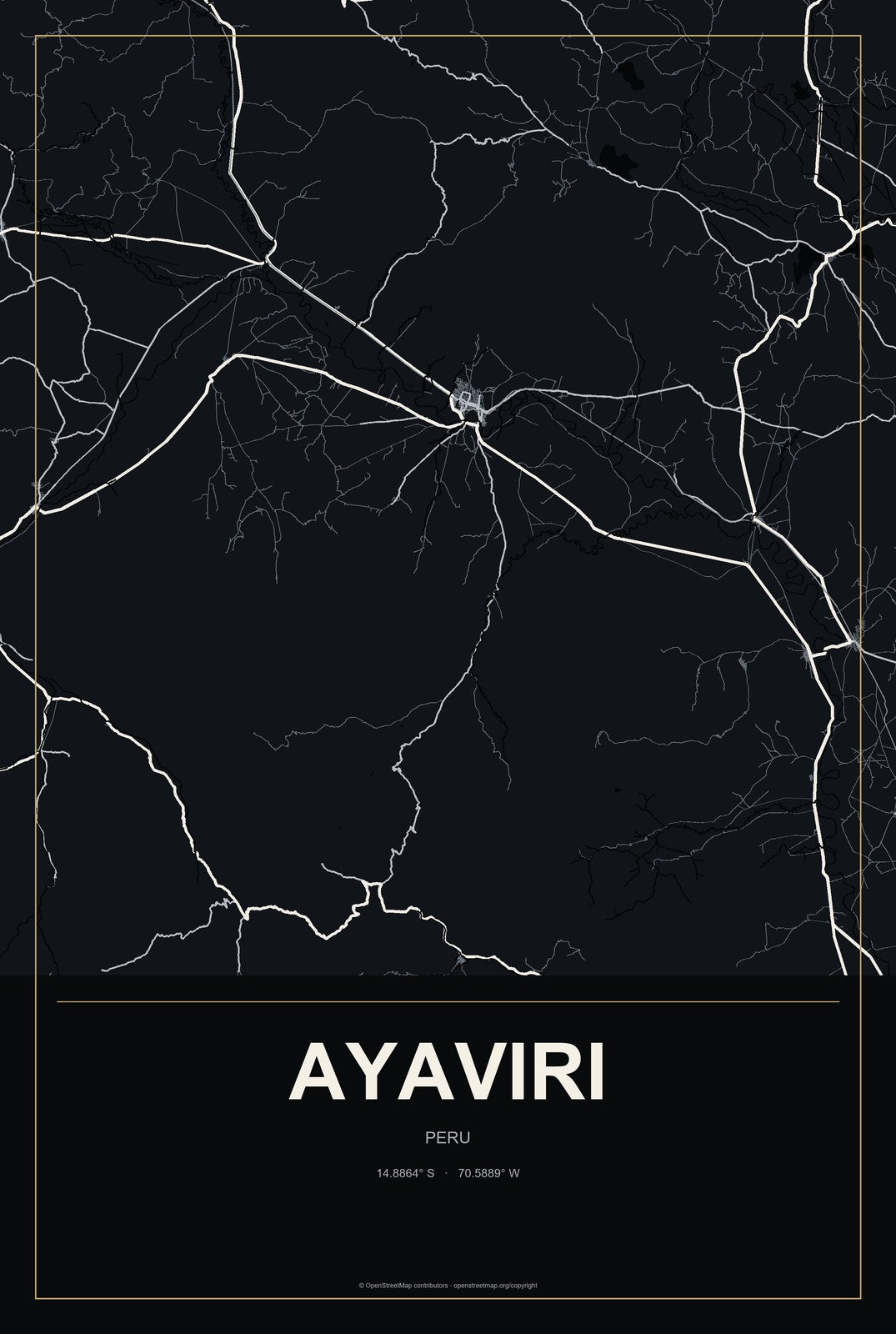 Ayaviri, Peru City Map Aluminum Sign in Metropolitan Noir style