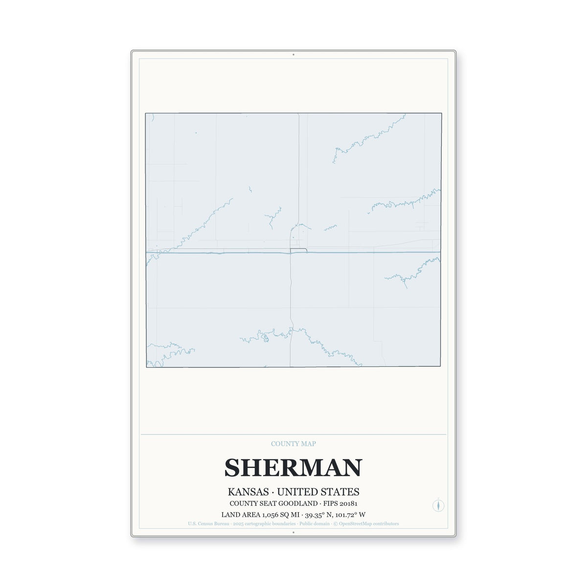 Sherman County, Kansas Map Aluminum Sign in Gallery Air style