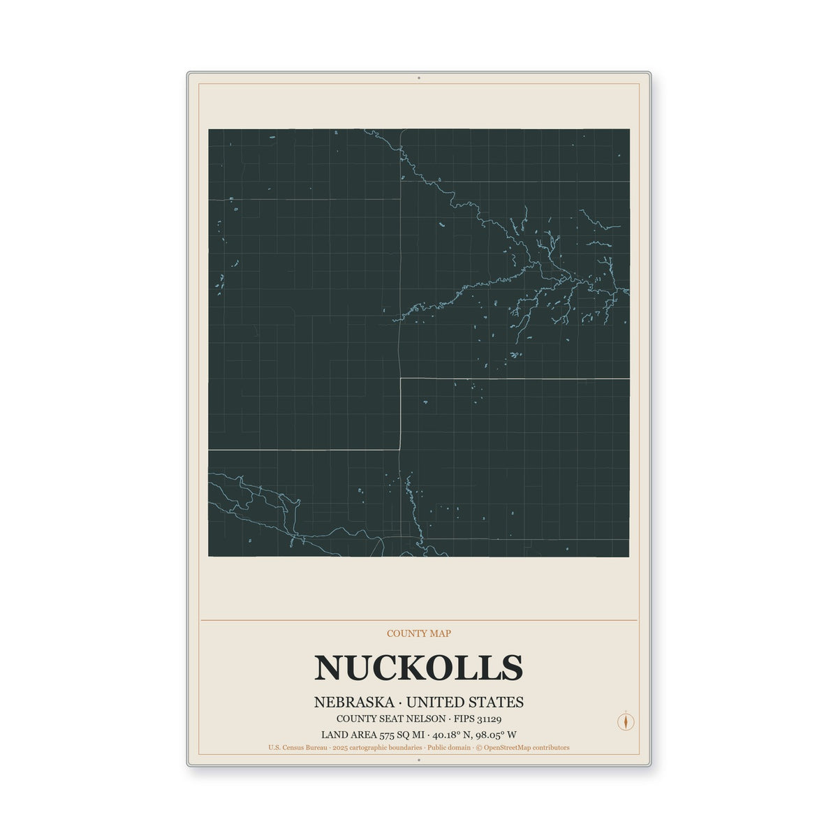 Nuckolls County, Nebraska Map Aluminum Sign in Headline Atlas style