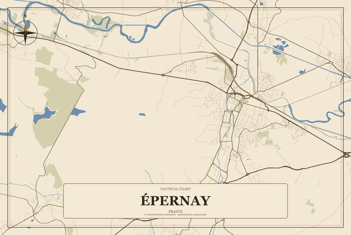 Épernay, France City Map Aluminum Sign in Heritage Nautical style