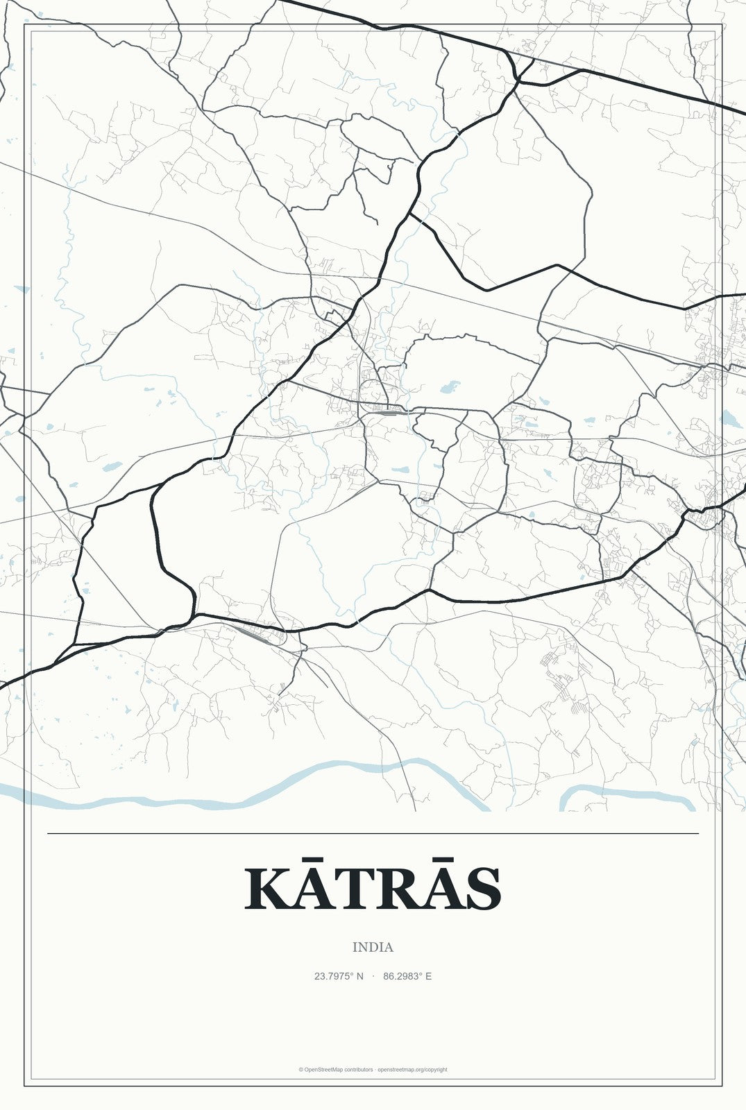 Kātrās, India City Map Aluminum Sign in Gallery Air style