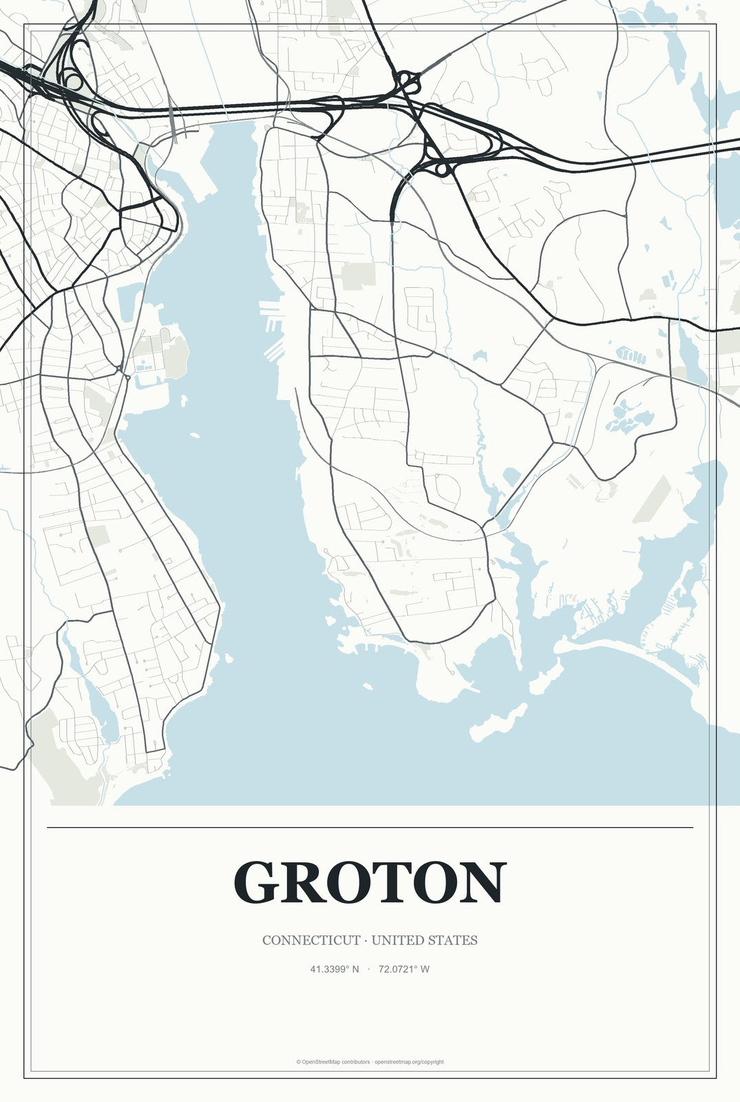 Groton, Connecticut City Map Aluminum Sign in Gallery Air style