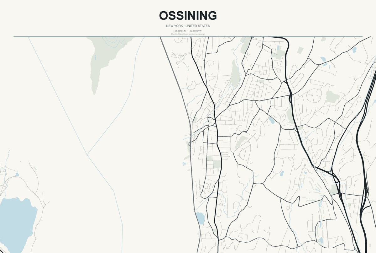 Ossining, New York City Map Aluminum Sign in Headline Atlas style