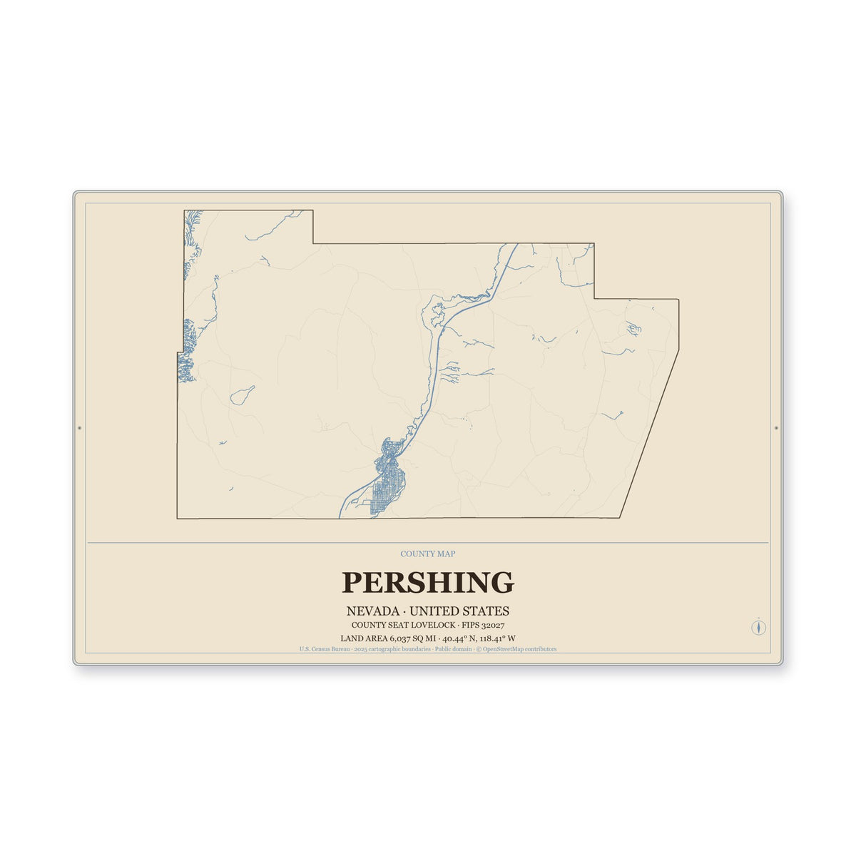 Pershing County, Nevada Map Aluminum Sign in Heritage Nautical style
