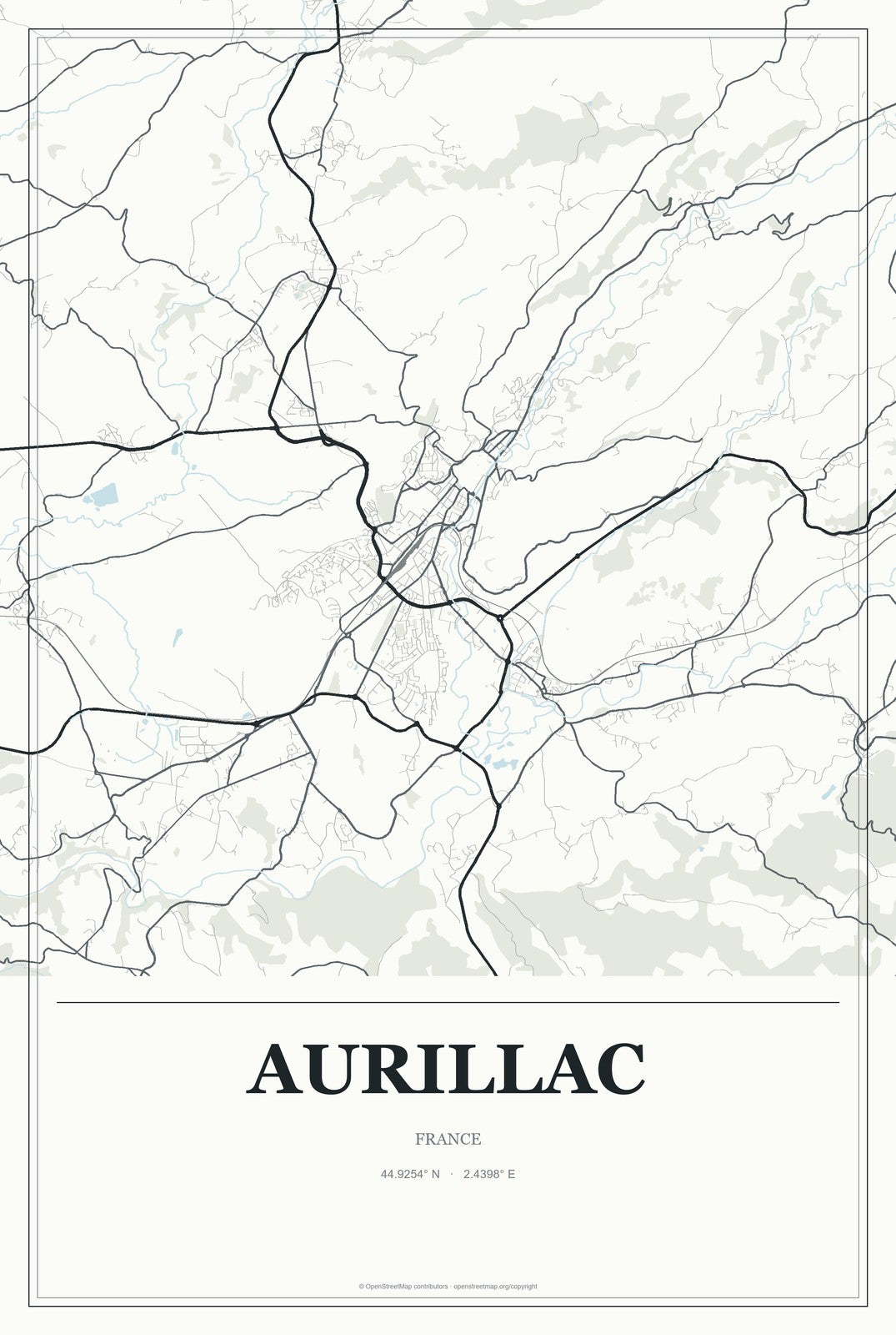 Aurillac, France City Map Aluminum Sign in Gallery Air style
